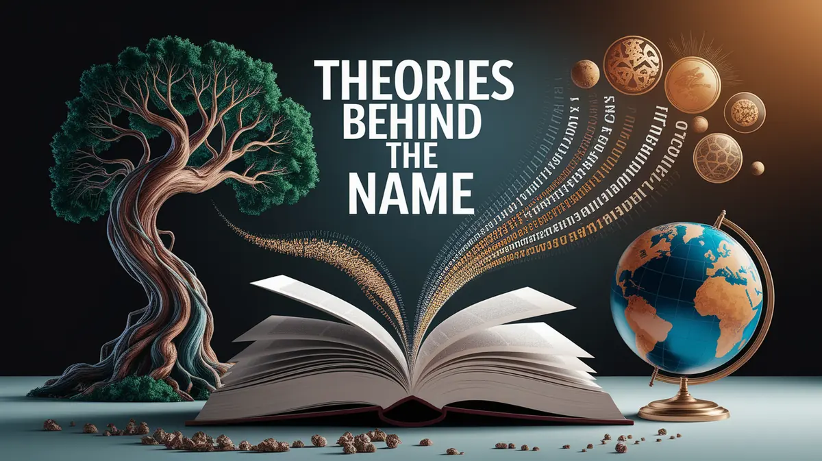 A conceptual illustration representing Theories Behind the Name. Visualize the main ideas: . Creative but clear representation of the concept. Style: photorealistic. high quality, detailed, professional, clean composition, good lighting, sharp focus, well-composed. high quality, professional, detailed, well-composed