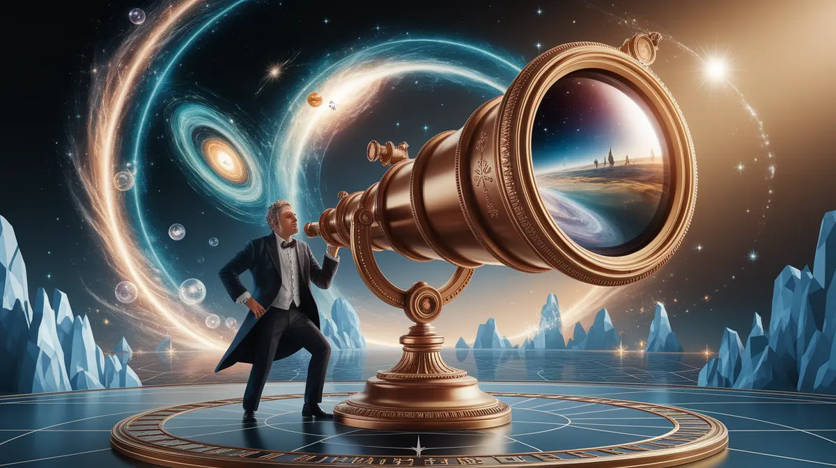 A conceptual illustration representing Nelson’s Telescopic Trick. Visualize the main ideas: . Creative but clear representation of the concept. Style: photorealistic. high quality, detailed, professional, clean composition, good lighting, sharp focus, well-composed. high quality, professional, detailed, well-composed